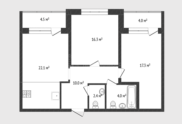 2-к квартира, 73 кв.м., улица Игоря Комиссарова, 28