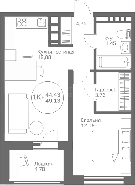 1-к квартира в новостройке, 44 кв.м., Героев Сталинградской битвы, 13с1