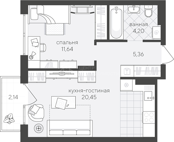 1-к квартира в новостройке, 43 кв.м., Василия Шамова, 8
