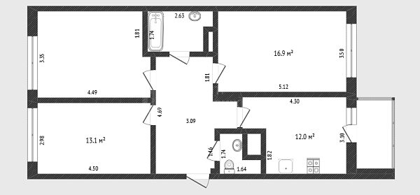 3-к квартира, 75 кв.м., улица Газовиков, 61