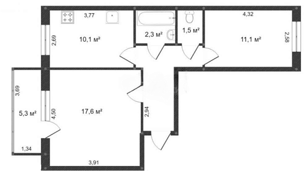 2-к квартира, 48 кв.м., улица Жуковского, 82