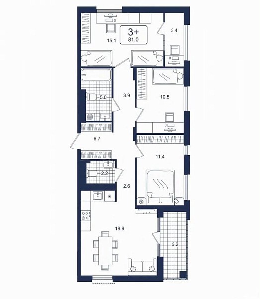 3-к квартира, 80 кв.м., Тюменская улица, 1