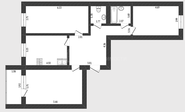3-к квартира, 89 кв.м., Магаданская улица, 5