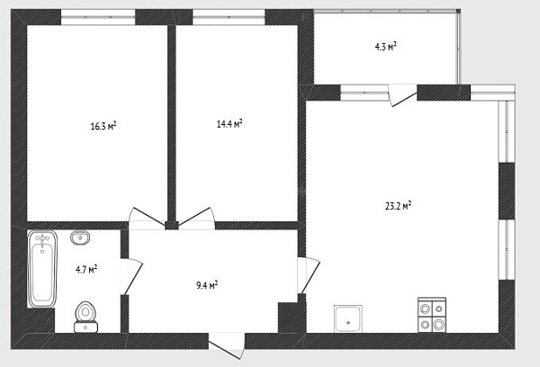 2-к квартира, 69 кв.м., улица Федюнинского, 30к7
