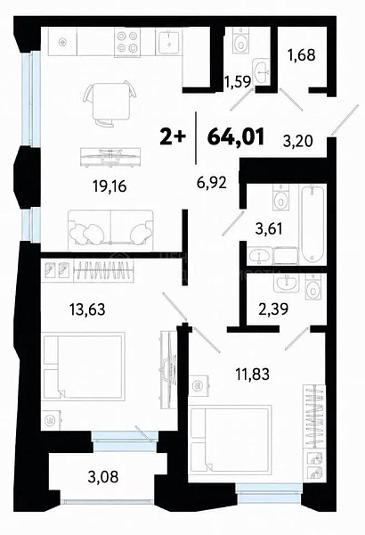 2-к квартира, 63 кв.м., улица Судостроителей, 48к1