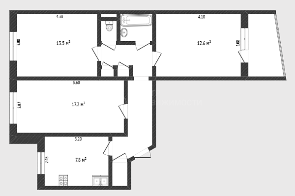 3-к квартира, 64 кв.м., улица Пермякова, 53