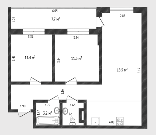 2-к квартира, 65 кв.м., улица Газовиков, 73