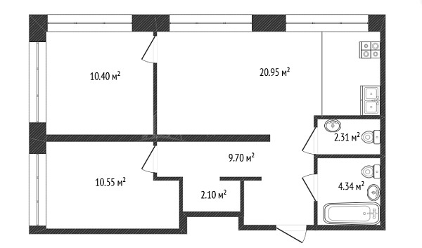 2-к квартира, 39 кв.м., улица Тимофея Чаркова, 93