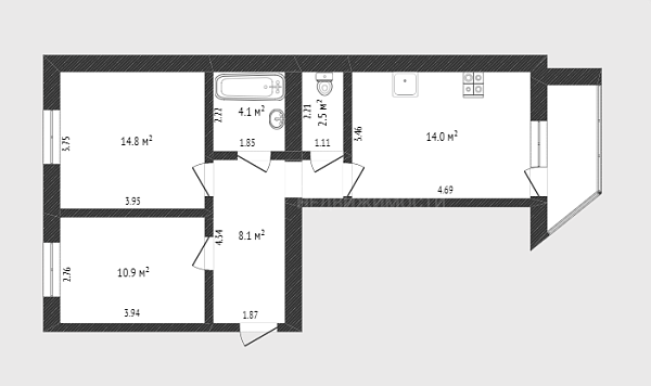 2-к квартира, 58 кв.м., улица Революции, 228к2