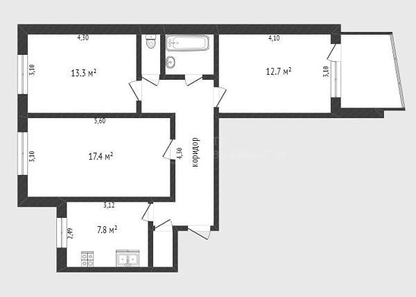 3-к квартира, 67 кв.м., улица Пермякова, 21