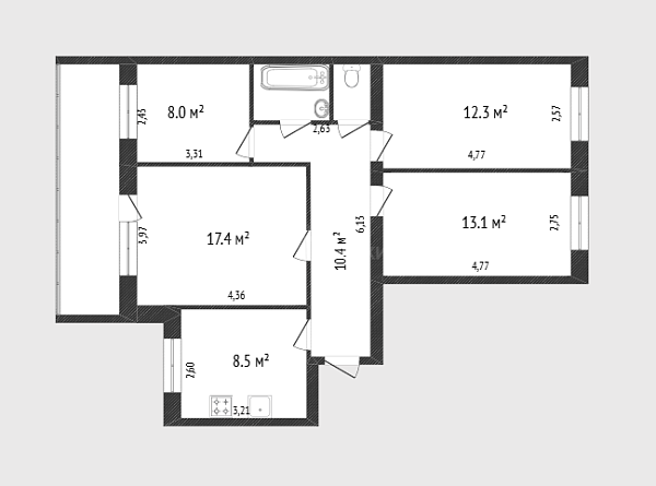 4-к квартира, 72 кв.м., Боровская улица, 8