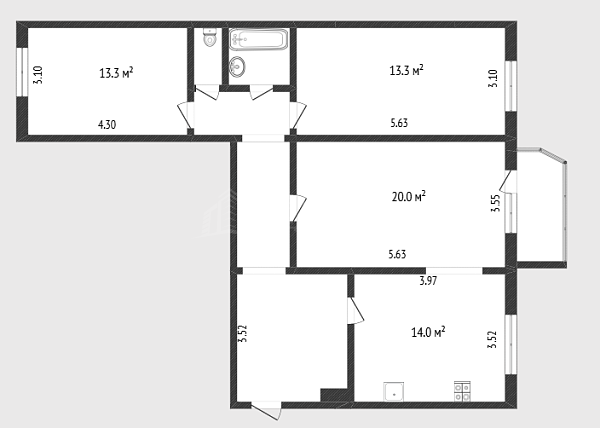 3-к квартира, 87 кв.м., Широтная улица, 83