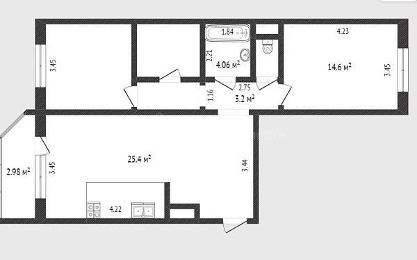 2-к квартира, 67 кв.м., улица Константина Посьета, 3