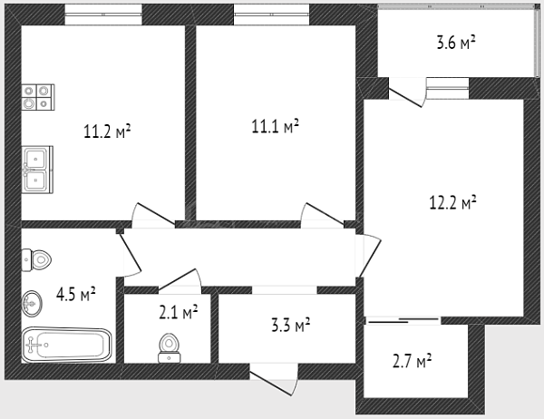 2-к квартира, 51 кв.м., улица Фармана Салманова, 16