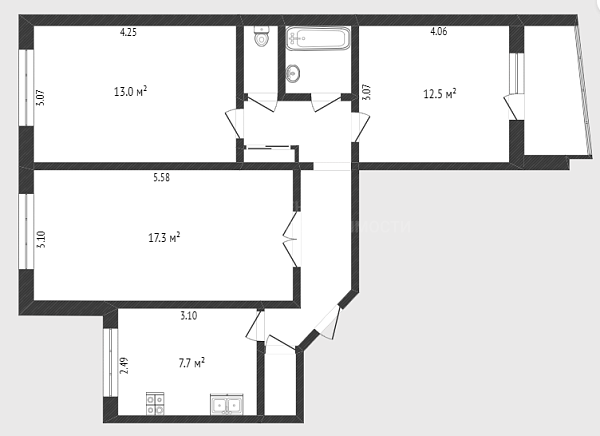 3-к квартира, 64 кв.м., улица Александра Логунова, 20