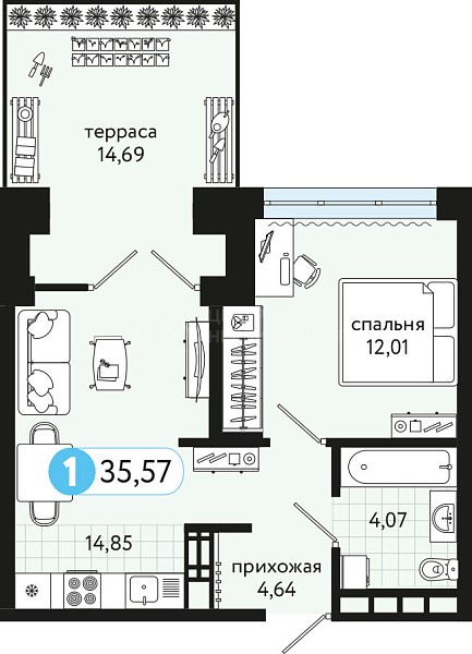 1-к квартира в новостройке, 35 кв.м., ул С. Джанбровского, 17