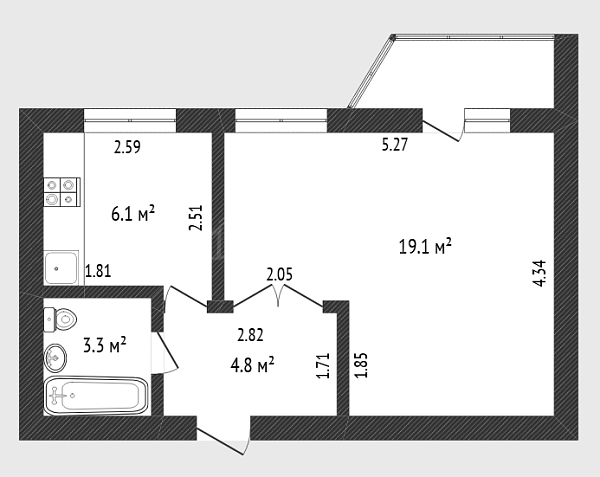 1-к квартира, 33 кв.м., улица Щербакова, 142к2