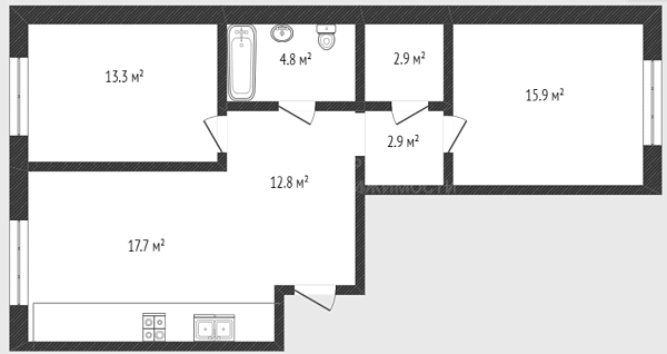 2-к квартира, 72 кв.м., улица Республики, 204к6