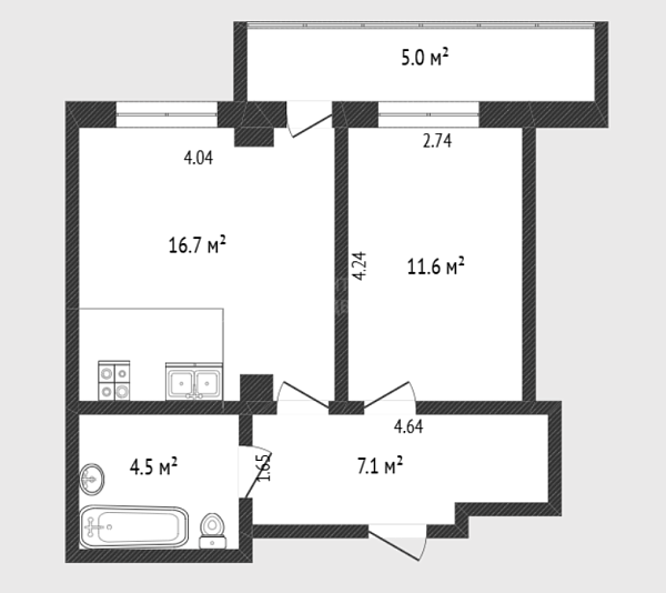 1-к квартира, 38 кв.м., улица Константина Посьета, 4к1