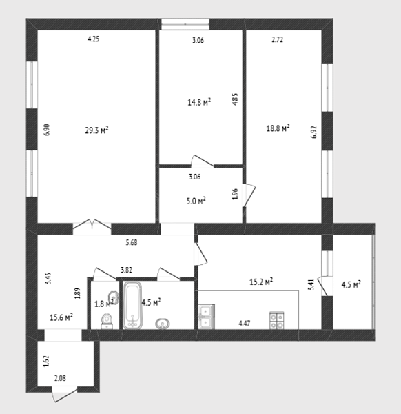 3-к квартира, 106 кв.м., улица Льва Толстого, 64 3-к квартира, 106 кв.м., улица Льва Толстого, 64
