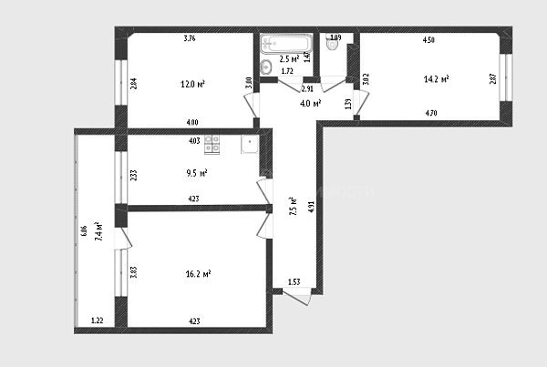 3-к квартира, 67 кв.м., микрорайон Мыс, улица Малиновского, 4к1