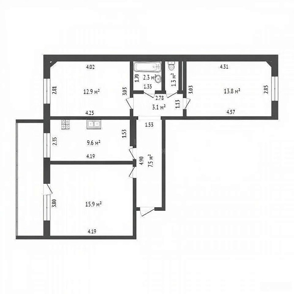 3-к квартира, 66 кв.м., улица Новосёлов, 12к5