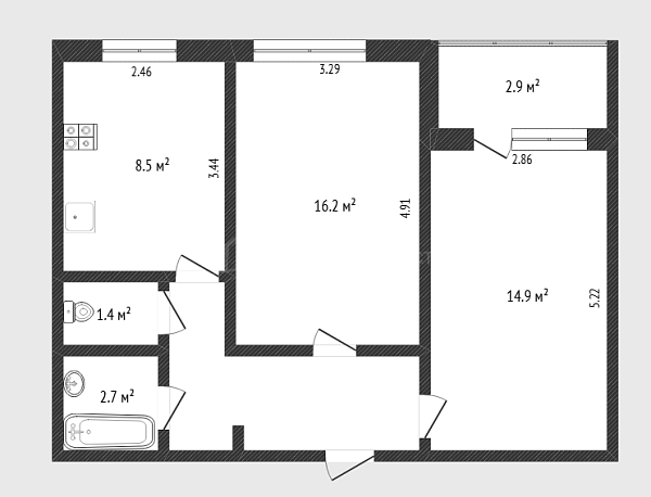 2-к квартира, 50 кв.м., улица Казачьи Луга, 4к2